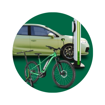 mobilidade verde carro elétrico e bicicleta