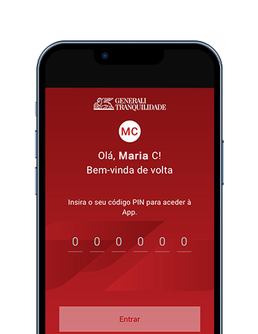 App Generali Tranquilidade ecrã dados biométricos